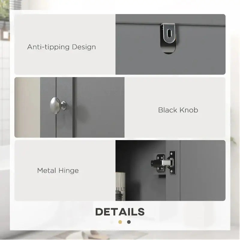 Gray cabinet details.