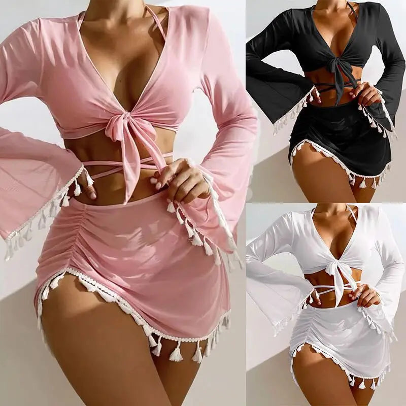Women’s tassel-trimmed swimsuit cover-up.