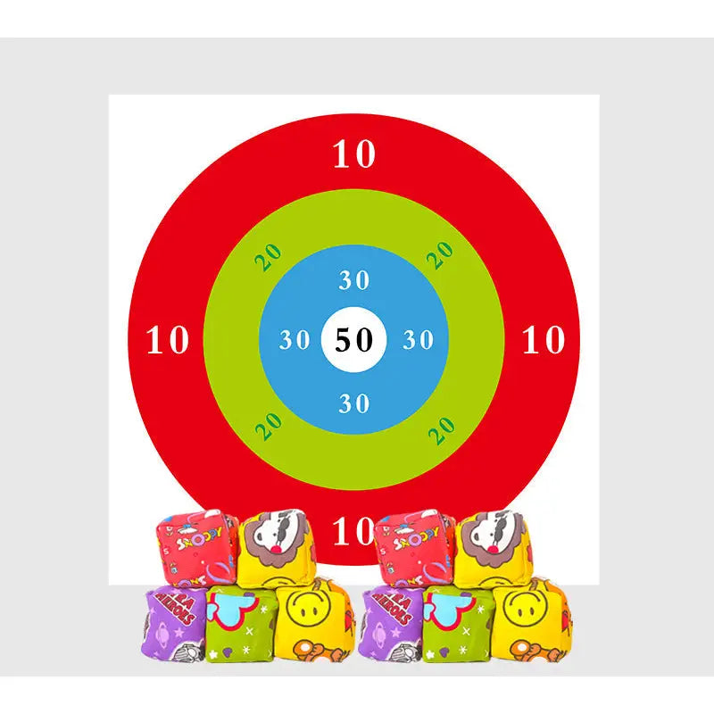 Target game with colorful building sandbag for sandbag throwing and team closer activities