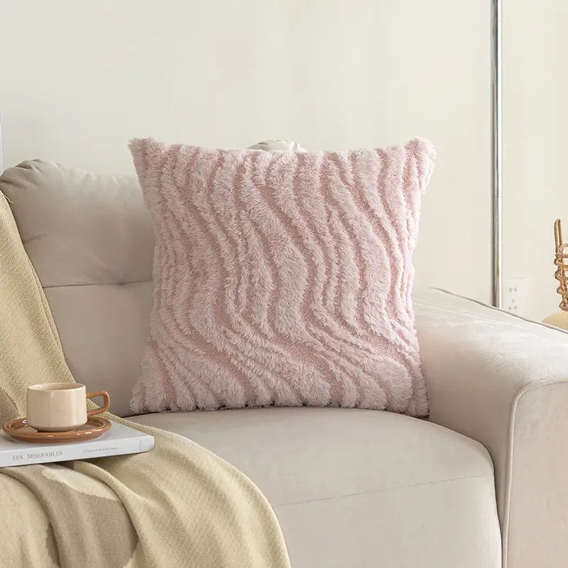 Pink faux fur throw pillow for playful plush decoration and home decor enhancement