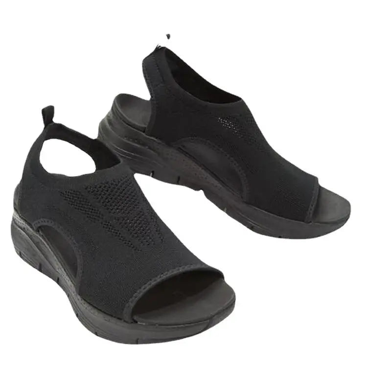 Thick-Soled  Cut-Out Knit  Sandals - sleek-selections