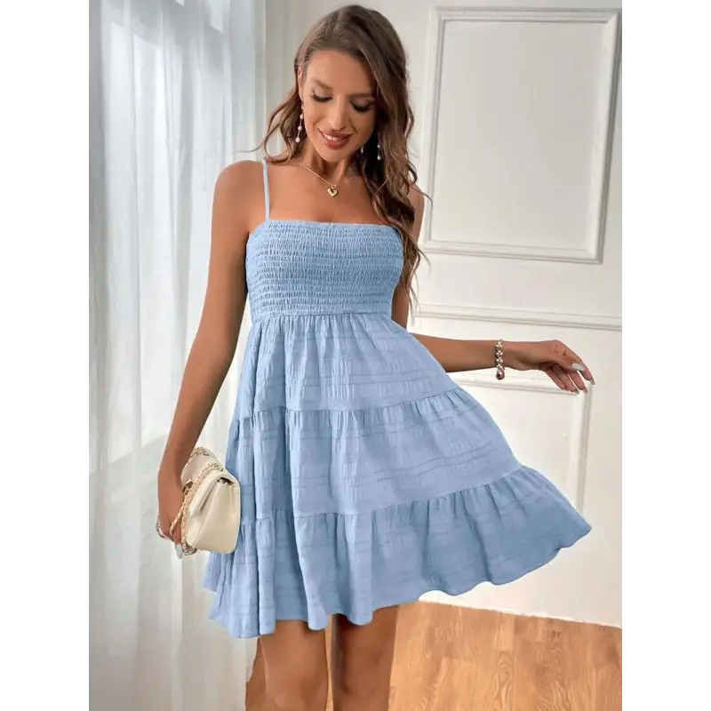 Light blue tiered sundress.