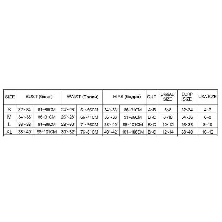 Clothing size chart.