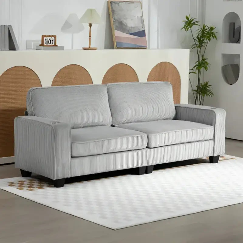 Gray corduroy three seater sofa for modern living rooms and stylish seating options