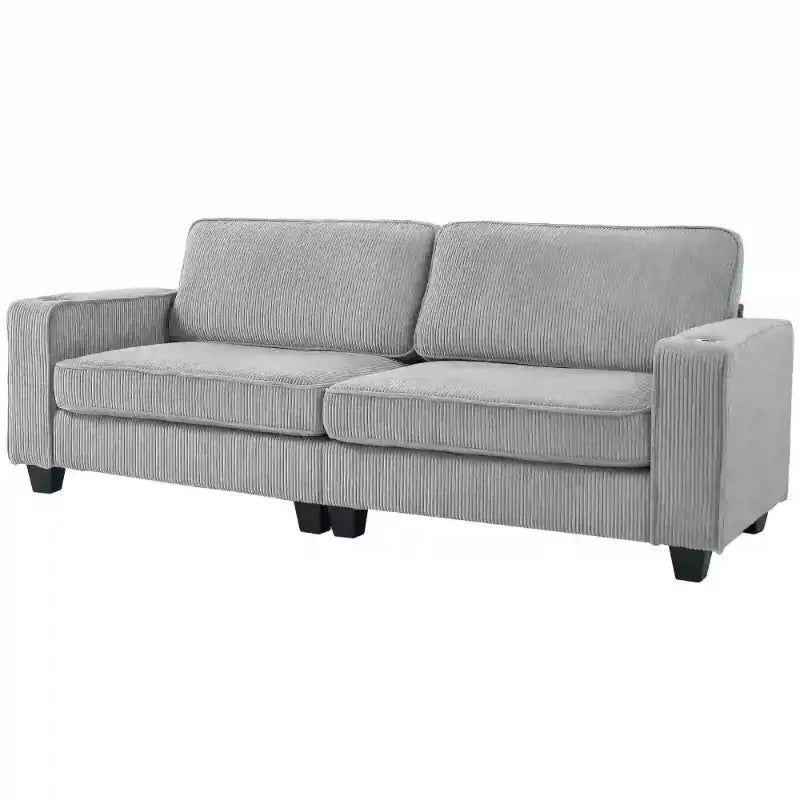 Gray corduroy three seater sofa for comfortable living room seating