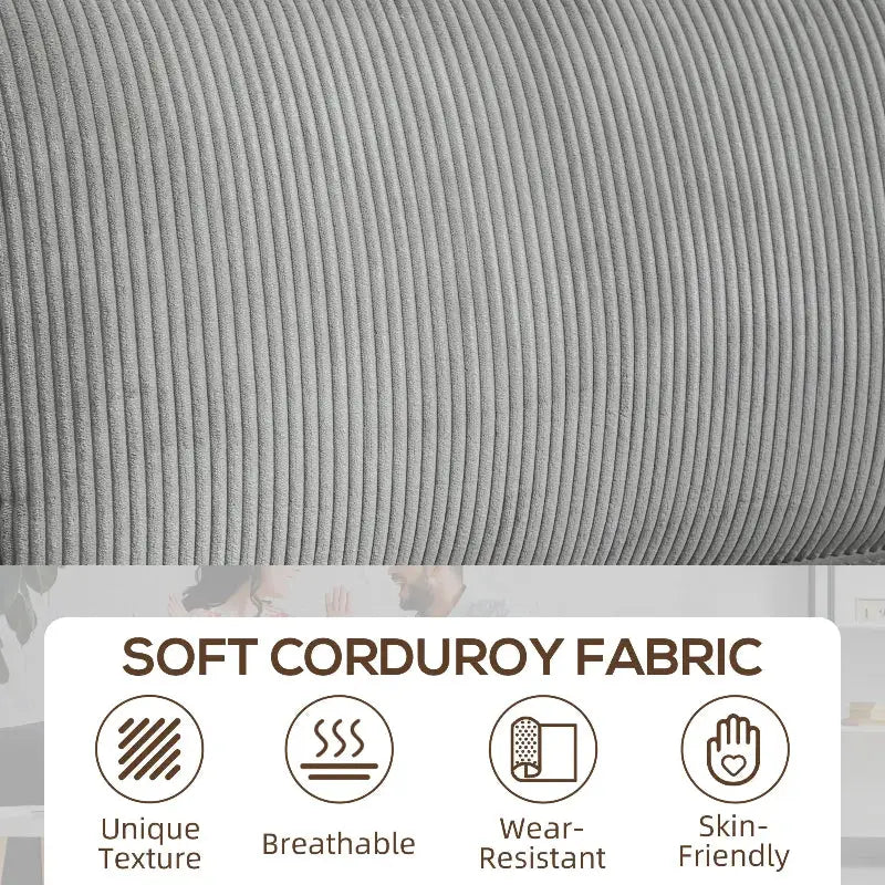 Soft gray corduroy fabric on a three seater sofa, stylish and comfortable seater sofa