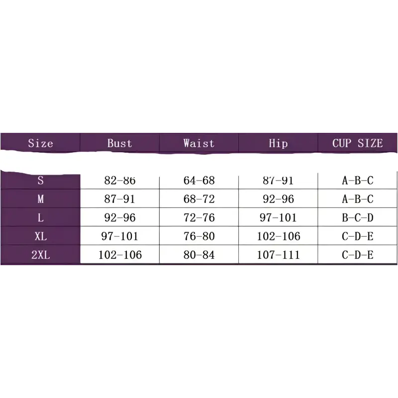 Clothing size chart.