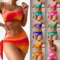Colorful tie-dye swimsuit with sarong.