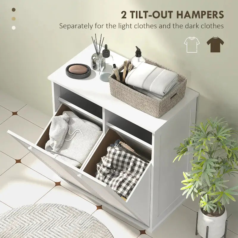 White tilt-out laundry hamper.