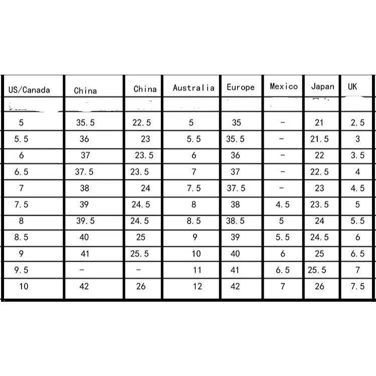 Shoe size conversion chart for Toe Ring Flat Sandals, perfect for flat sandals summer wardrobe