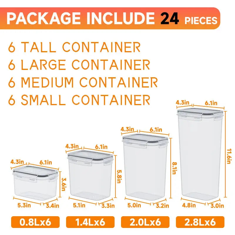 Clear kitchen storage containers with dimensions, ideal clear pantry organizers for storage