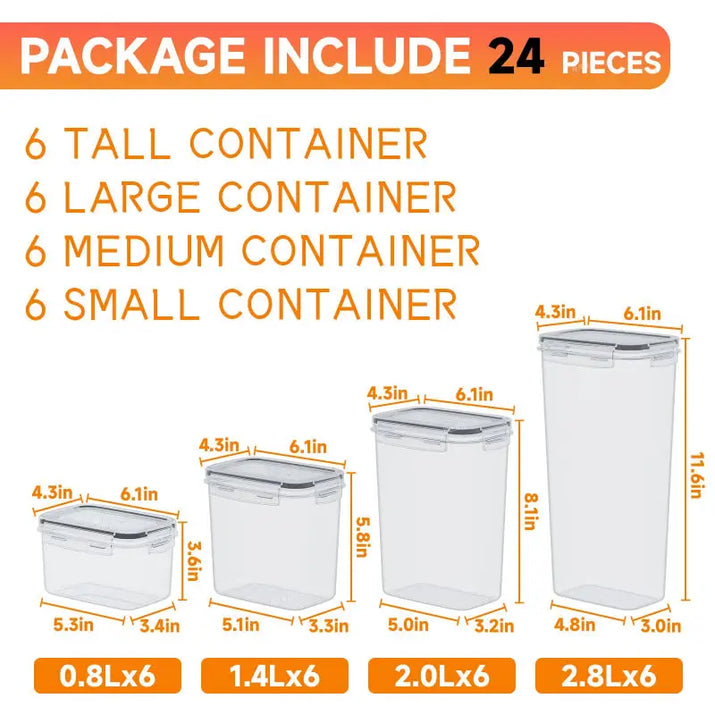 Clear kitchen storage containers with dimensions, ideal clear pantry organizers for storage