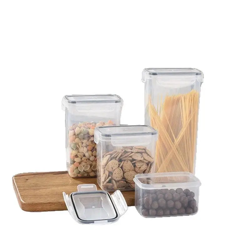 Transparent plastic containers seven piece set for storing food with clear square designs