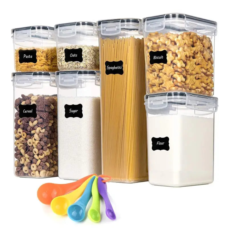 Transparent Plastic Containers Seven Piece Set for Airtight Food Storage Solutions