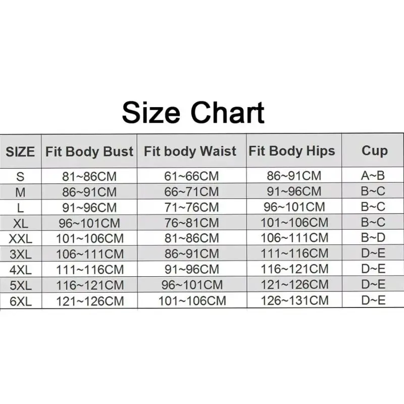 Clothing size chart.