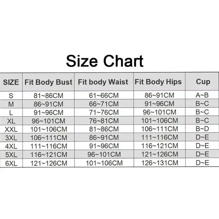 Clothing size chart.