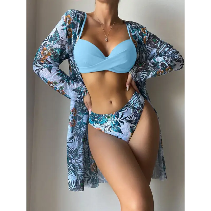Floral bikini and cover-up set.