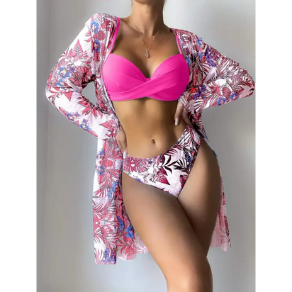 Woman’s floral bikini and cover-up.