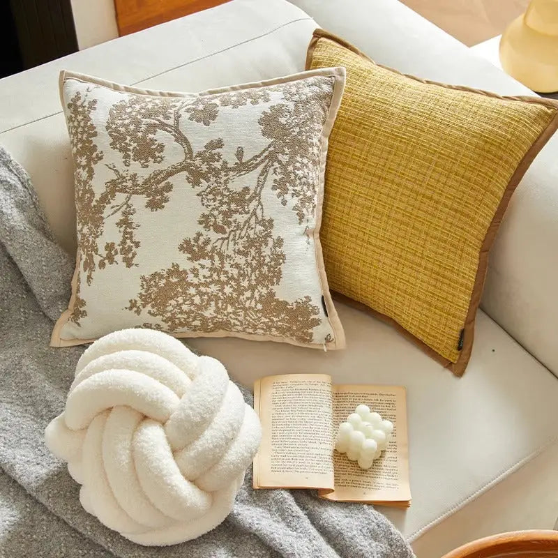 Decorative pillow arrangement with Twisted Strip Sofa Throw Cushion for stylish home decor