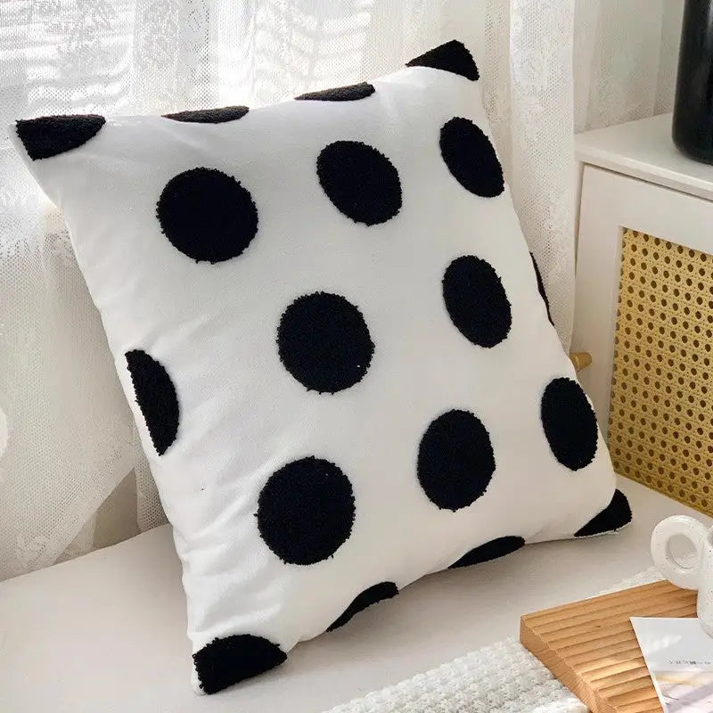White pillow with black polka dots, Twisted Strip Sofa Throw Cushion accessory