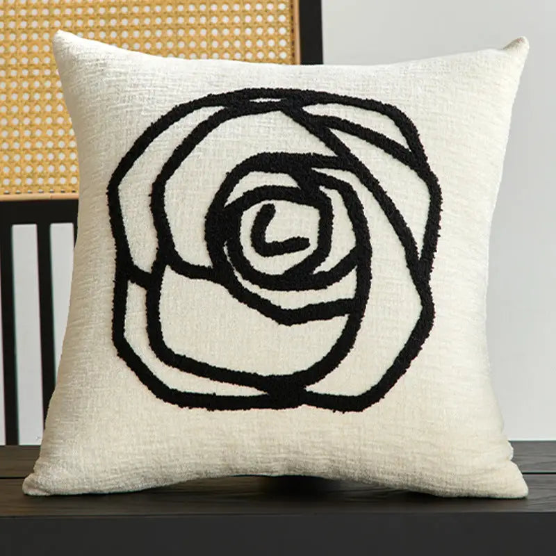 Cream-colored pillow with black rose design for Twisted Strip Sofa Throw Cushion comfort