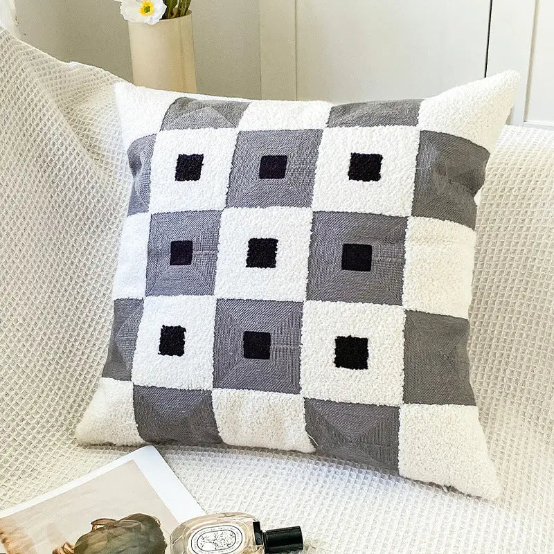 Checkered decorative pillow for Twisted Strip Sofa Throw Cushion enhancing sofa decor