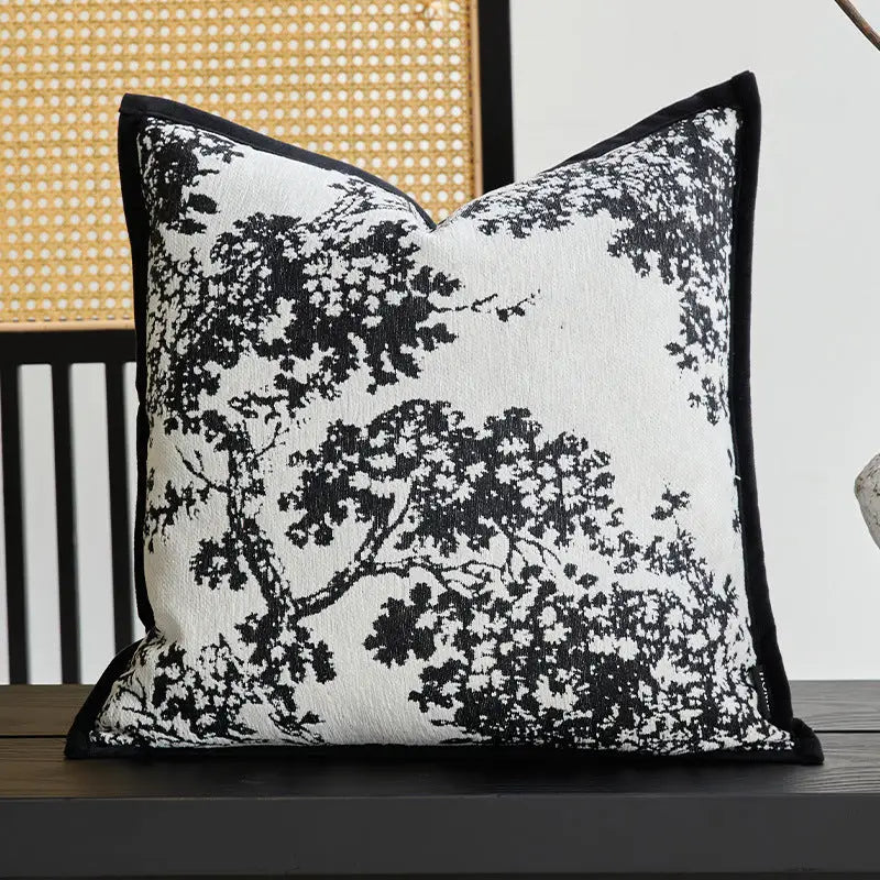 Black and white tree-patterned pillow for Twisted Strip Sofa Throw Cushion