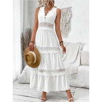 White lace-trimmed maxi dress.