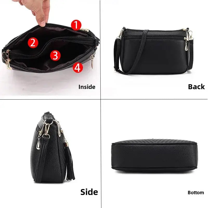 Black Crossbody Bag with Multiple Compartments for Versatile Shoulder Women’s Purse
