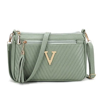 Light green versatile shoulder women’s purse with gold V detail for stylish convenience