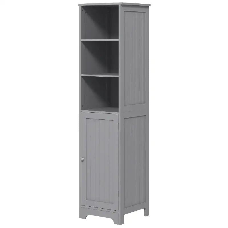 Gray wooden bathroom cabinet.
