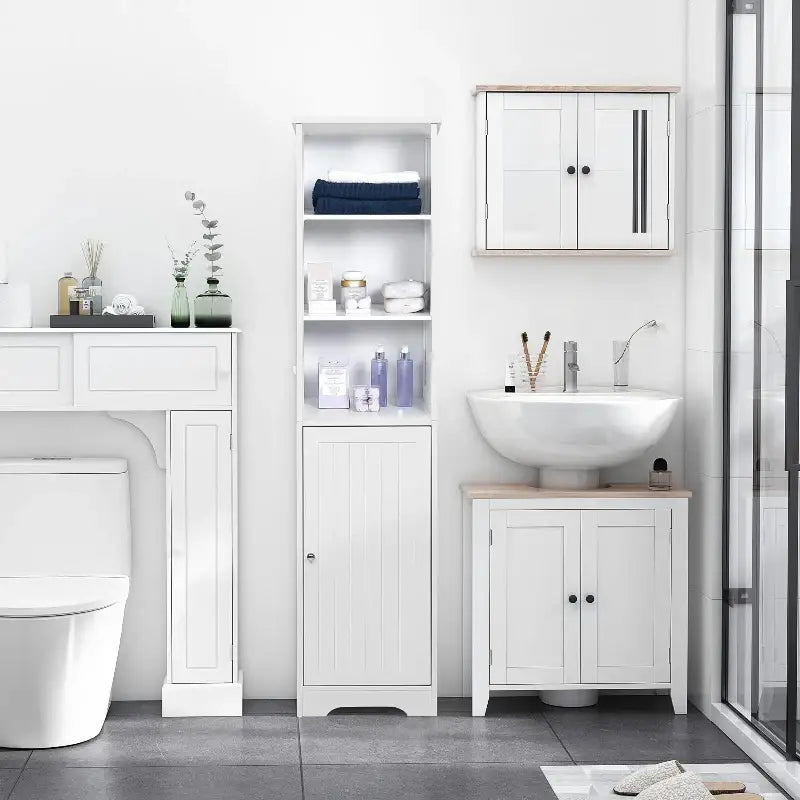 White bathroom furniture set.