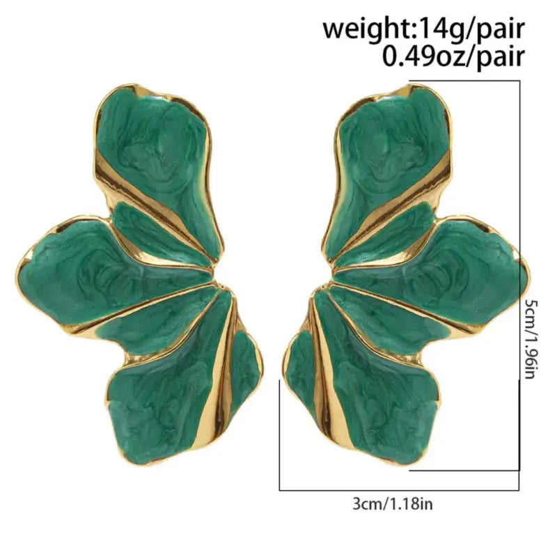 Vintage-inspired green and gold half flower stud earrings in a stylish design