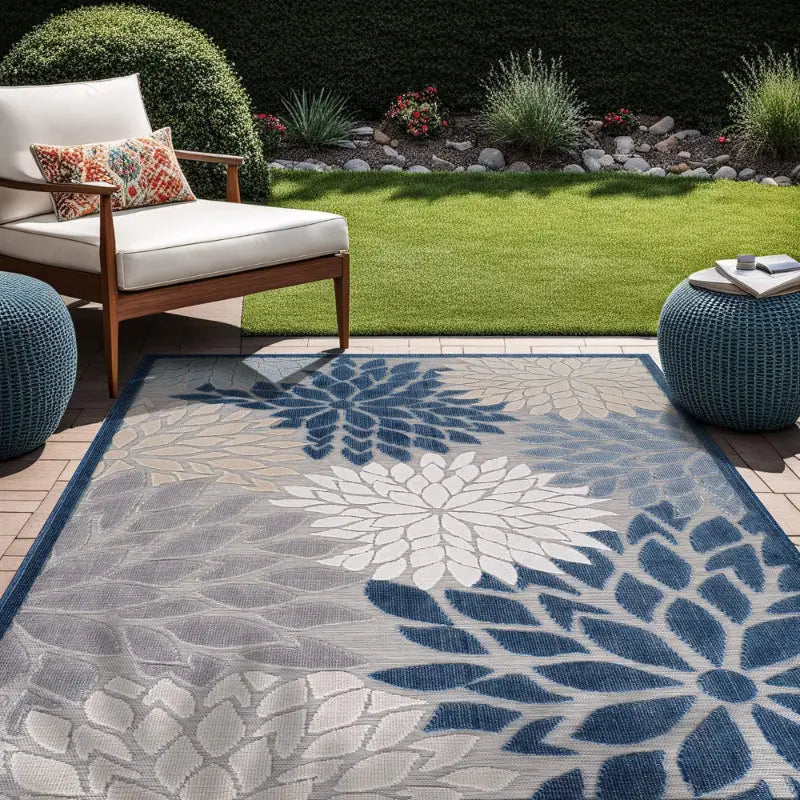 Vintage floral outdoor patio mat with colorful floral outdoor patio design