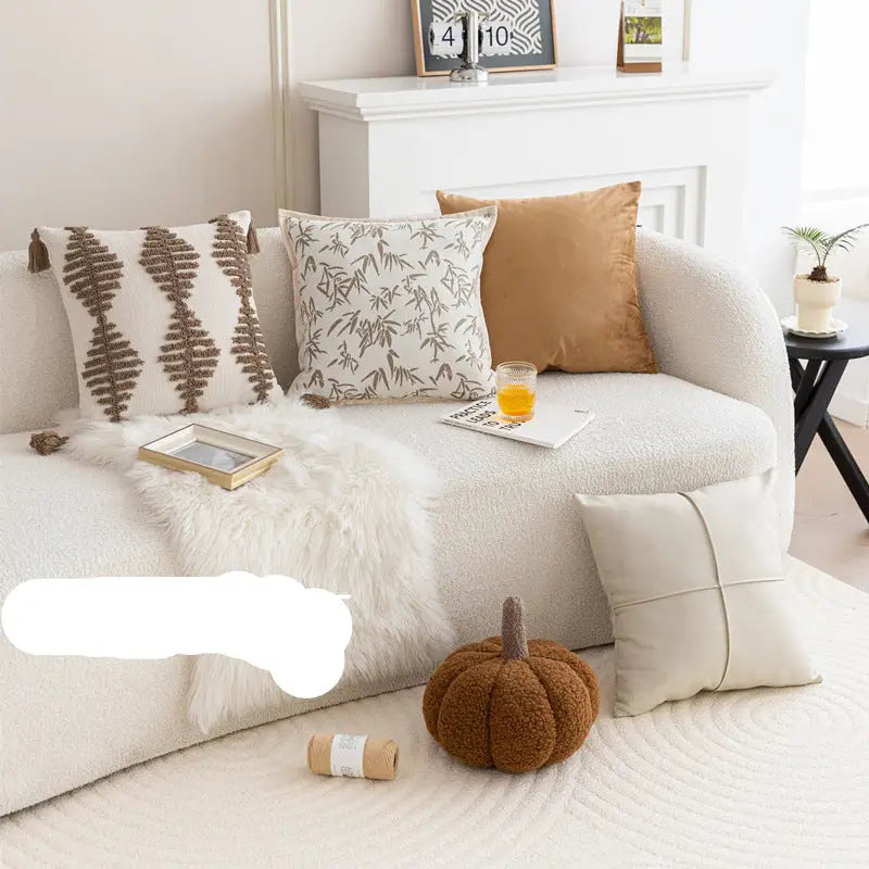 Cozy living room with vintage knotted cushion on Sofa, showcasing vintage knotted decor