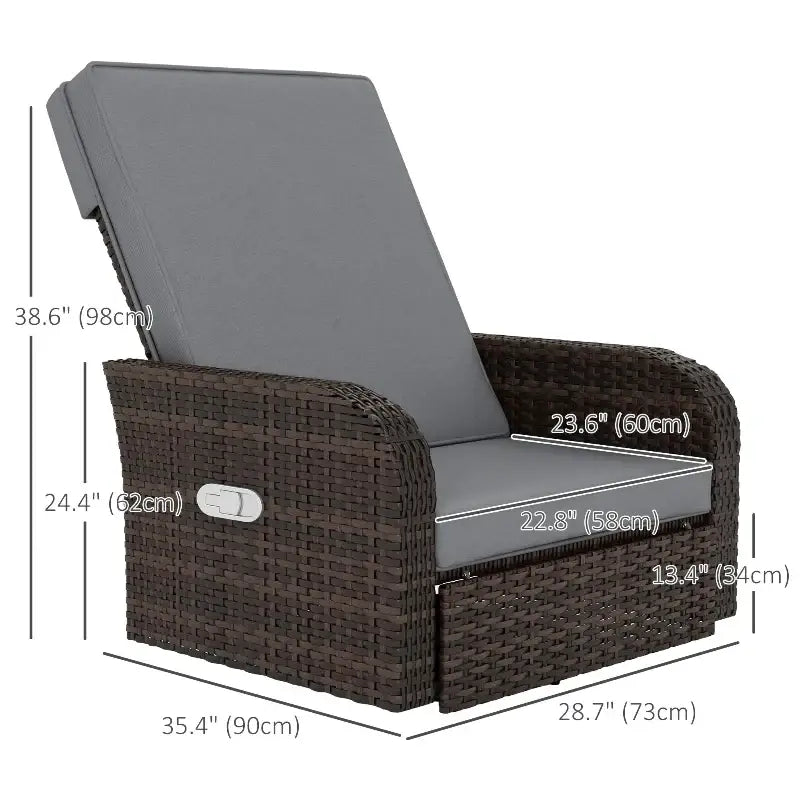 Brown wicker swivel chair with gray cushions, perfect wicker swivel for relaxing comfort