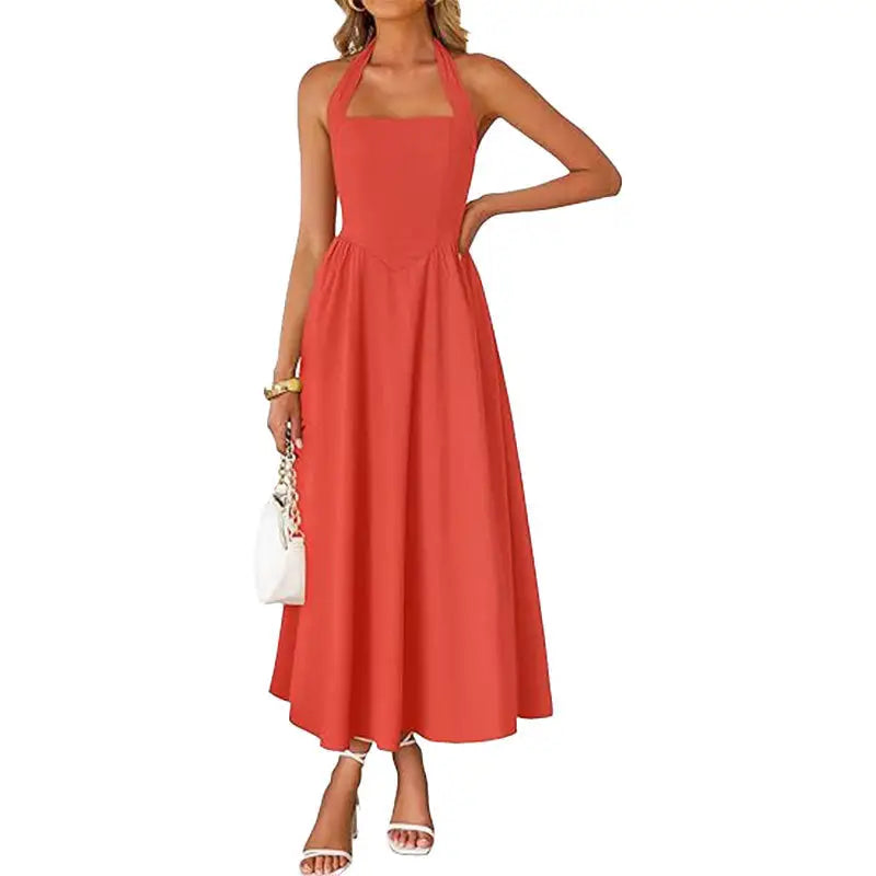 Coral halter midi dress.