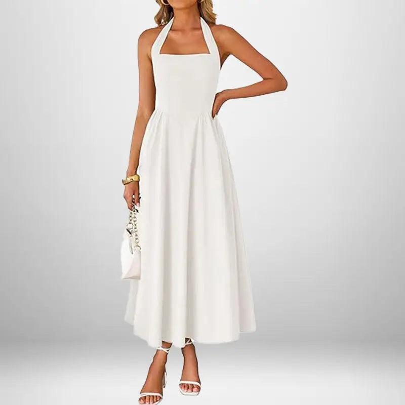 White halter midi dress.