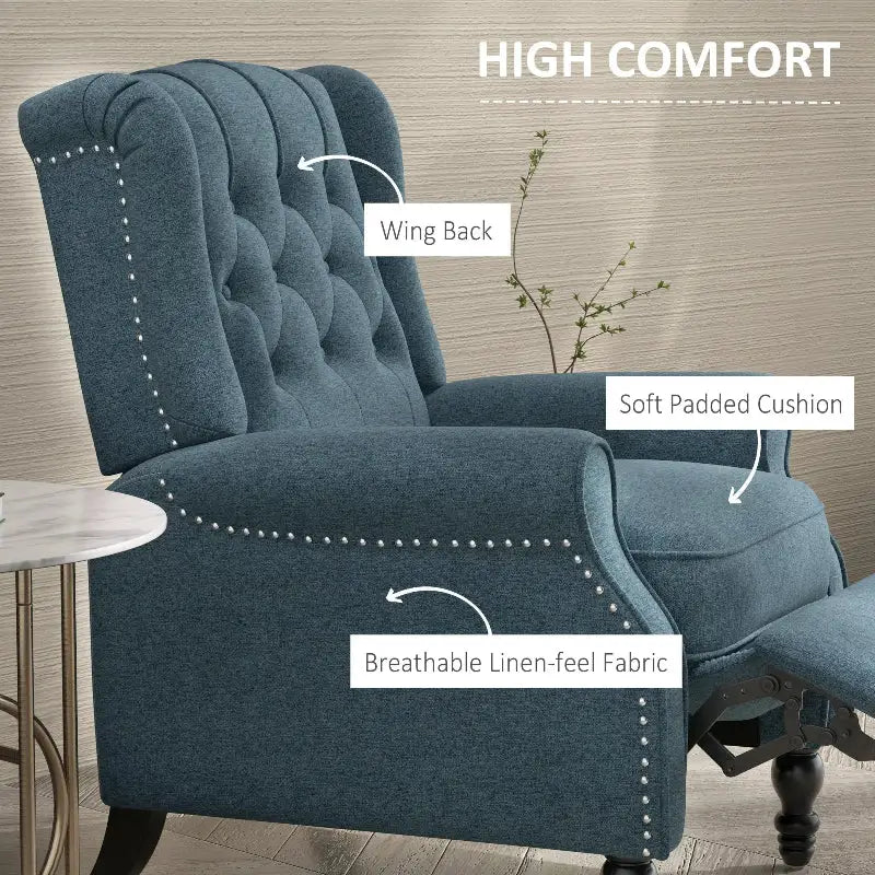 Blue wingback reclining chair, stylish and comfortable wingback reclining chair for living rooms