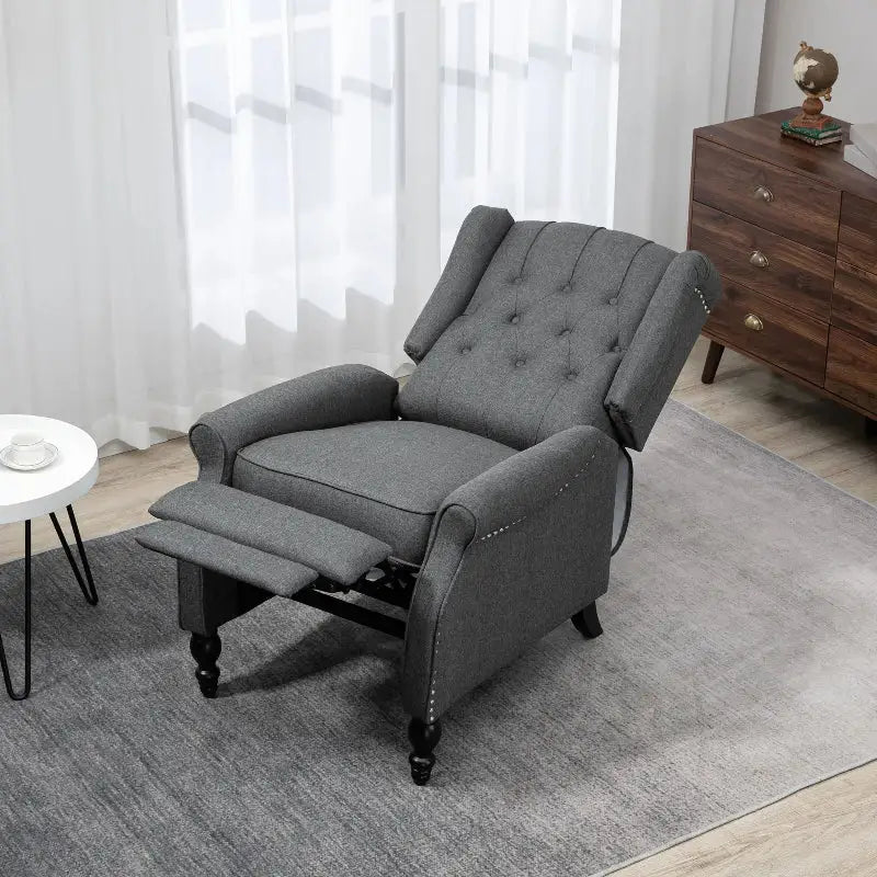 Gray upholstered wingback reclining chair for a stylish and comfortable reclining experience