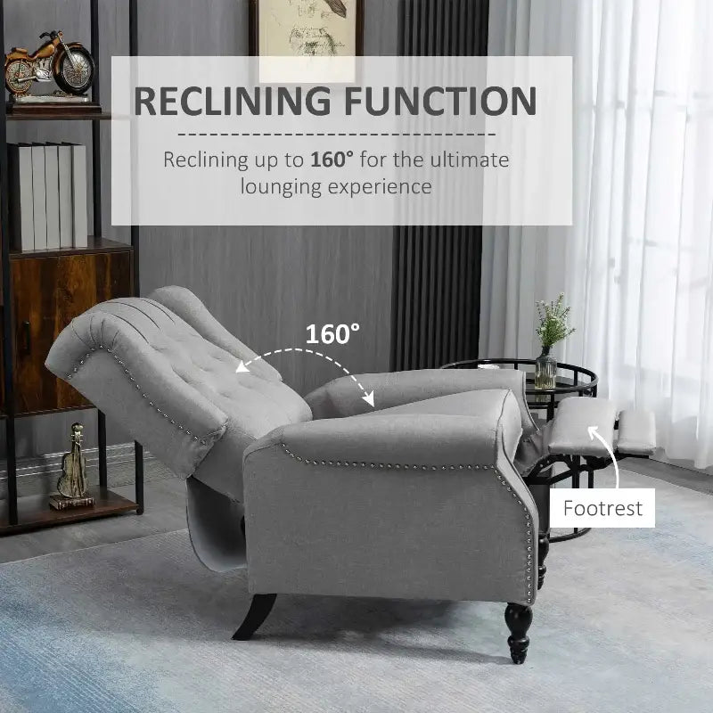 Gray wingback reclining chair with footrest, stylish wingback reclining chair for comfort