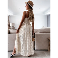 Lace maxi dress with spaghetti straps.