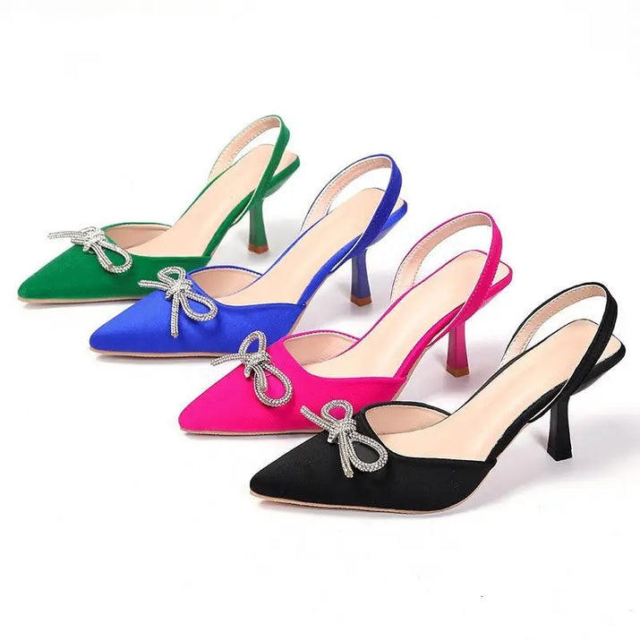 Women's Bow  Pointed Toe Baotou High Heel Shoes - sleek-selections
