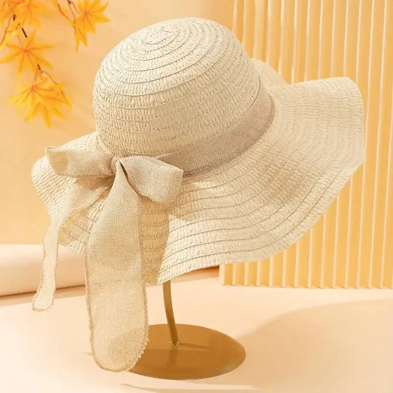 Women's  Brim Straw Hat with Bow - sleek-selections