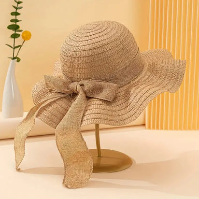 Women's  Brim Straw Hat with Bow - sleek-selections