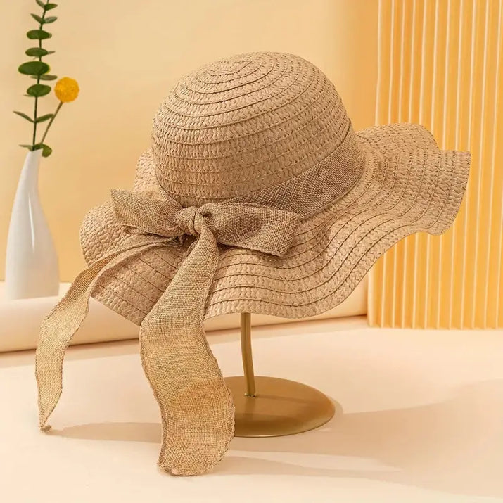 Women's  Brim Straw Hat with Bow - sleek-selections