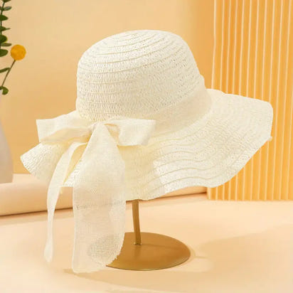 Women's  Brim Straw Hat with Bow - sleek-selections