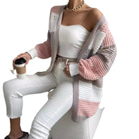 Striped knit cardigan.