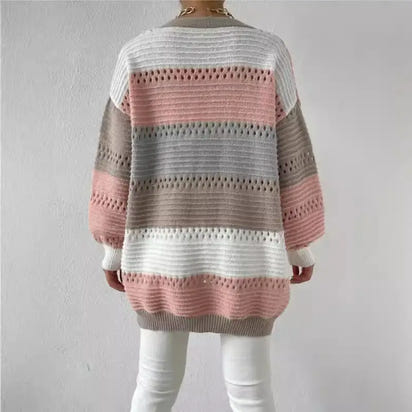 Striped, open-knit sweater.