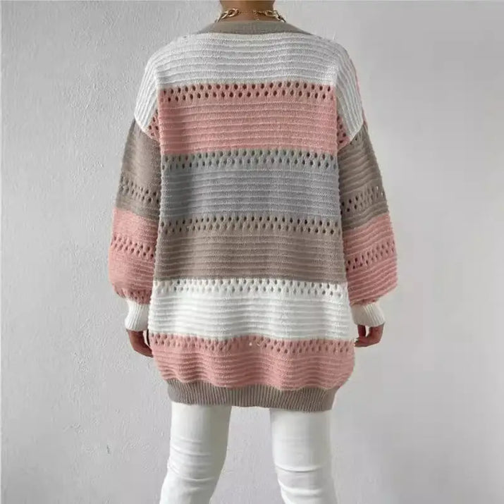Striped, open-knit sweater.